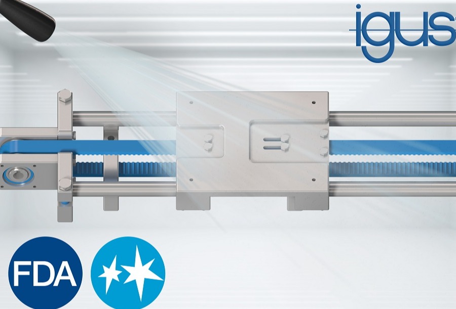 Lubrication-free igus linear axis in hygienic design for clean use in food technology