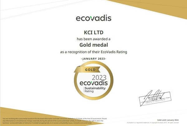 KCI Ltd receives gold medal for sustainability from EvoVadis